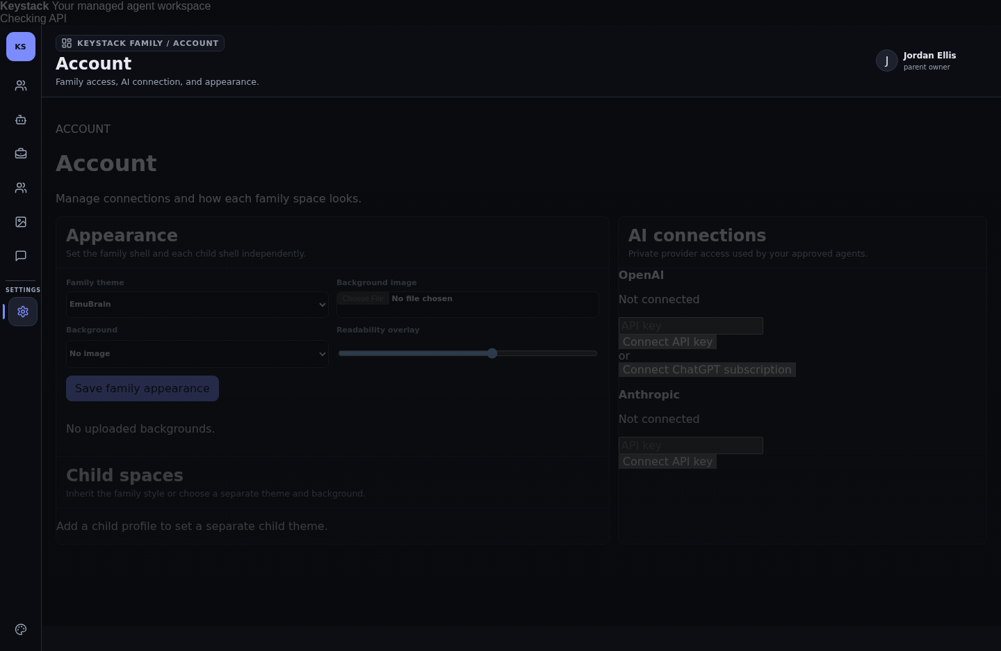 Keystack Account/Appearance page dark-on-dark