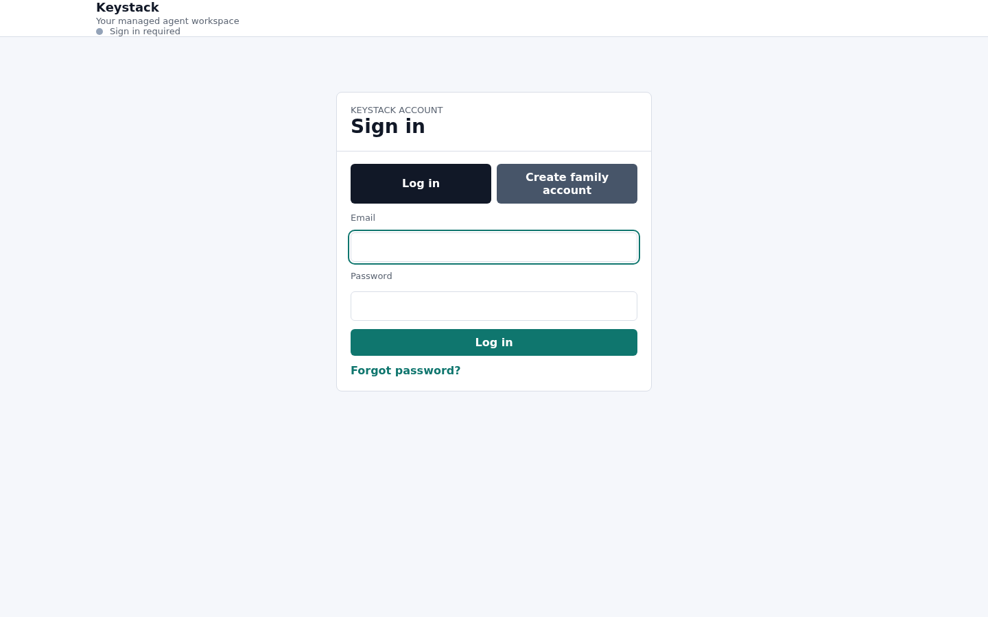 Keystack sign-in screen