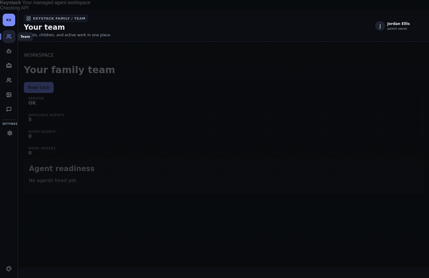 Keystack Team page rendering dark-on-dark